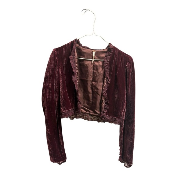 Free People Tops - Free People Velvet Burgundy Cropped Jacket